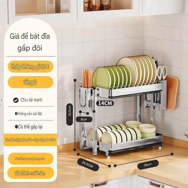 Kệ 2 tầng úp chén dĩa và để dao muỗng đũa