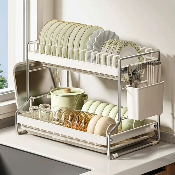 Kệ 2 tầng úp chén dĩa và để muỗng đũa