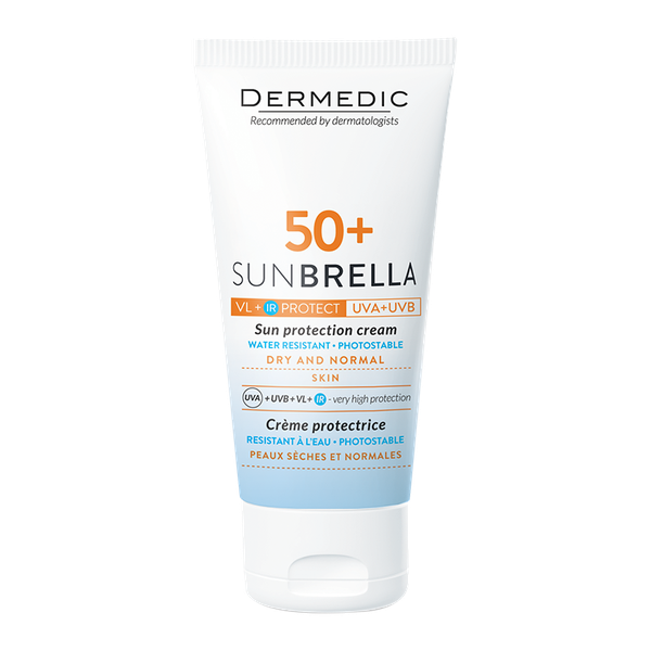 DERMEDIC SUNBRELLA SUN PROTECTION CREAM DRY AND NORMAL SKIN/ KEM CHỐNG NẮNG DÀNH CHO DA THƯỜNG, DA KHÔ 50G