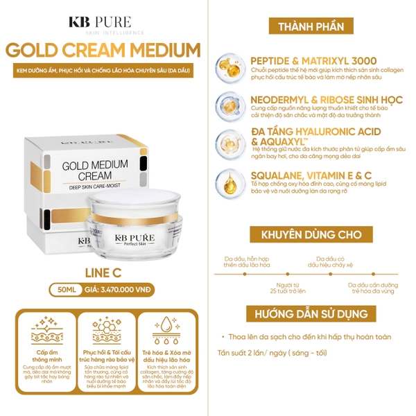 KB PURE GOLD MEDIUM CREAM: Kem Dưỡng Ẩm Chuyên Biệt Chống Lão Hóa Cho Da Dầu & Hỗn Hợp