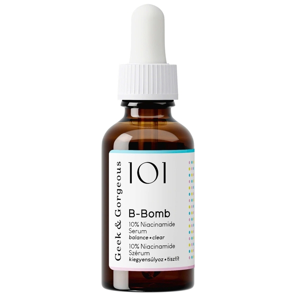 Geek & Gorgeous 101 B-Bomb (30ml) – Tinh Chất 10% Niacinamide, Zinc PCA & Sarcosine Kiểm Soát Dầu, Tinh Chỉnh Lỗ Chân Lông