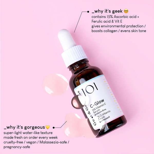 Geek & Gorgeous 101 C-Glow (30ml) – Tinh Chất 15% Vitamin C Nguyên Chất Sáng Da, Chống Oxy Hóa Và Cải Thiện Độ Đàn Hồi