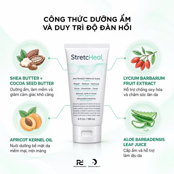 StretcHeal Anti Stretch Marks & Scars Cream 180ml – Kem hỗ trợ cải thiện rạn da và sẹo