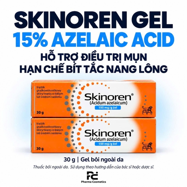 SKINOREN GEL 15% AZELAIC ACID 30G: GEL HỖ TRỢ ĐIỀU TRỊ MỤN, GIẢM BÍT TẮC VÀ CẢI THIỆN THÂM SAU MỤN