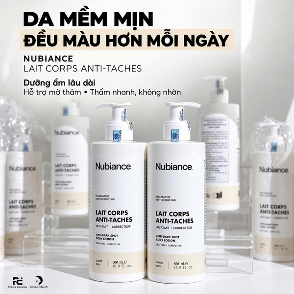 NUBIANCE LAIT CORPS ANTI-TACHES: SỮA DƯỠNG THỂ HỖ TRỢ GIẢM THÂM SẠM, DƯỠNG ẨM VÀ LÀM ĐỀU MÀU DA