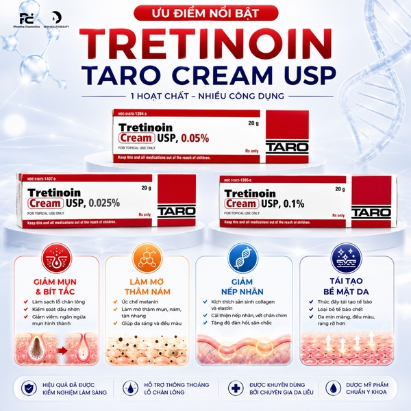 TRETINOIN TARO CREAM USP: Liệu Pháp Đặc Trị Mụn, Nếp Nhăn & Sắc Tố Với Hiệu Quả Đã Được FDA Công Nhận