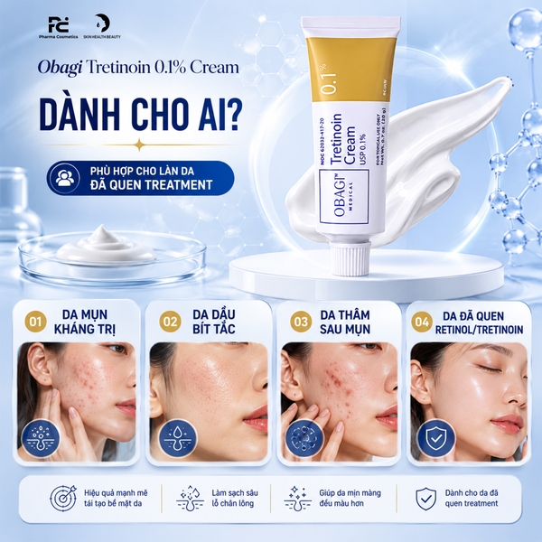 Obagi Tretinoin 0.1% Cream – Kem Dưỡng Chuyên Sâu Tối Ưu Bề Mặt & Hỗ Trợ Giảm Mụn Cấp Độ Cao