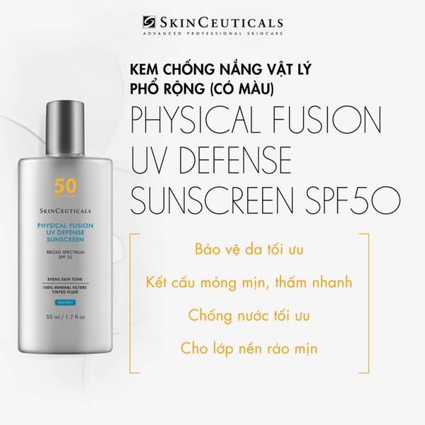 SKINCEUTICALS PHYSICAL FUSION UV DEFENSE SPF 50: Kem Chống Nắng Khoáng Phổ Rộng, Bảo Vệ Toàn Diện & Làm Đều Màu Da