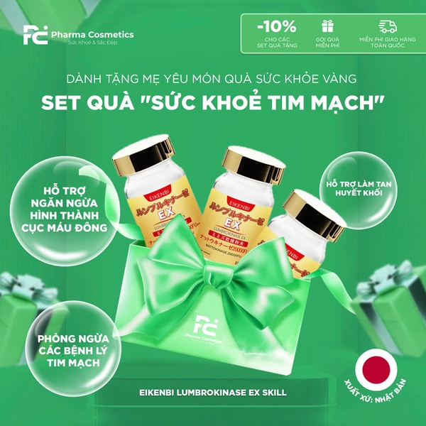 SET QUÀ SỨC KHOẺ TIM MẠCH TẶNG MẸ- EIKENBI LUMBROKINASE EX SKILL