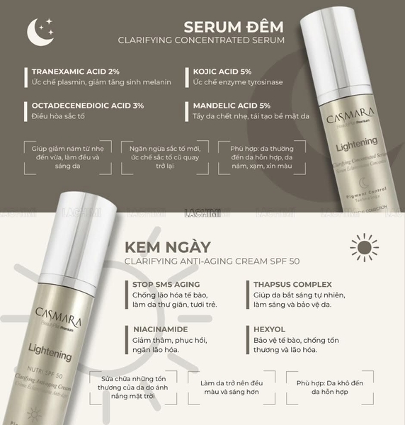 COMBO TRỊ NÁM, DƯỠNG SÁNG & PHỤC HỒI DA TOÀN DIỆN CASMARA (NIGHT & DAY)
