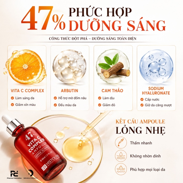 Histolab 47% Vita C Complex Ampoule – Tinh Chất Dưỡng Trắng & Chống Oxy Hóa, Cho Làn Da Sáng Khỏe Rạng Ngời
