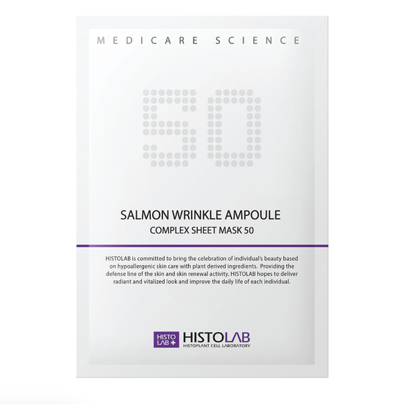 HISTOLAB SALMON WRINKLE AMPOULE COMPLEX SHEET MASK 50 / MẶT NẠ GIẤY CHỐNG LÃO HOÁ, TÁI SINH TẾ BÀO VÀ PHỤC HỒI DA