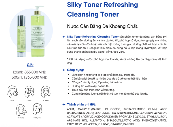 Profiderm Professional Silky Toner (Refreshing Cleansing Toner): Nước Cân Bằng Đa Khoáng Chất – Giải Pháp Làm Sạch Sâu & Tái Cấu Trúc Da Tức Thì