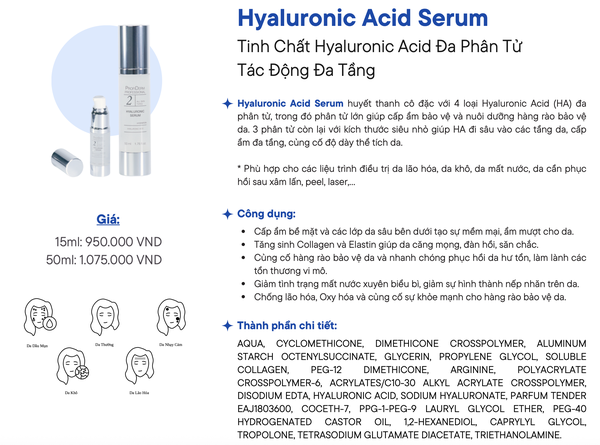 Profiderm Professional Hyaluronic Serum: Tinh Chất Cấp Ẩm Đa Tầng & Phục Hồi Da Chuyên Sâu