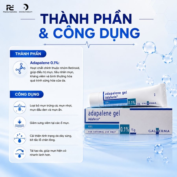 ADAPALENE GEL ADAFERIN 0.1%: Gel Đặc Trị Mụn Ẩn, Mụn Đầu Đen - Cho Làn Da Láng Mịn