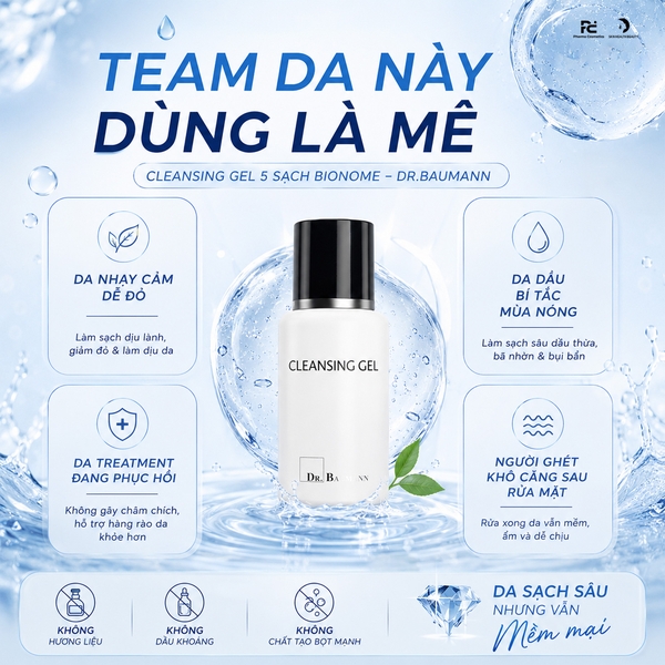 Dr.Baumann Cleansing Gel – Gel Rửa Mặt Thần Chay, Làm Sạch Sâu Và Bảo Vệ Hàng Rào Tự Nhiên Của Da