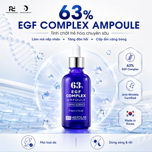 Histolab 63% EGF Complex Ampoule – Tinh Chất Hỗ Trợ Làm Mờ Nếp Nhăn, Tăng Cường Độ Đàn Hồi Và Nuôi Dưỡng Da Tươi Trẻ