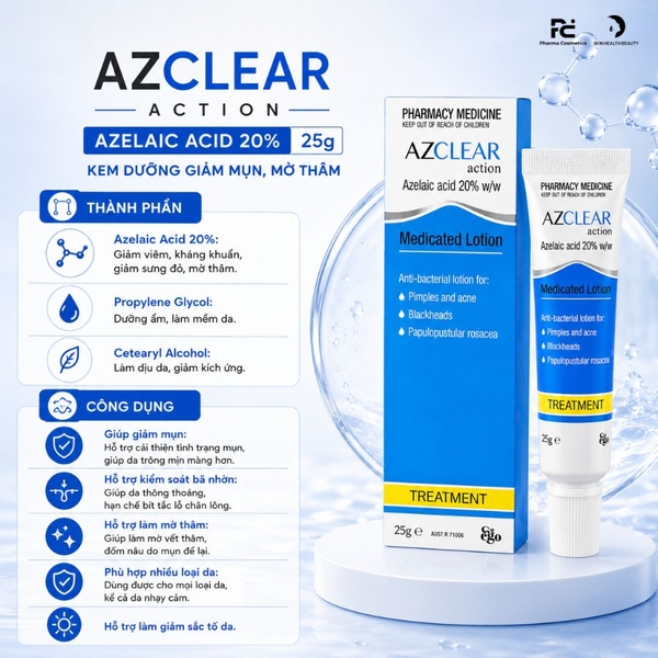 AZCLEAR ACTION AZELAIC ACID 20% 25g / KEM DƯỠNG GIẢM MỤN, MỜ THÂM