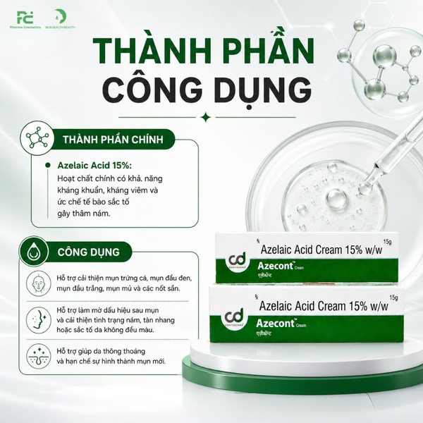 Azelaic Acid Cream 15% Azecont: Kem Điều Trị Mụn Trứng Cá, Giảm Thâm & Hiệu Chỉnh Sắc Tố Da