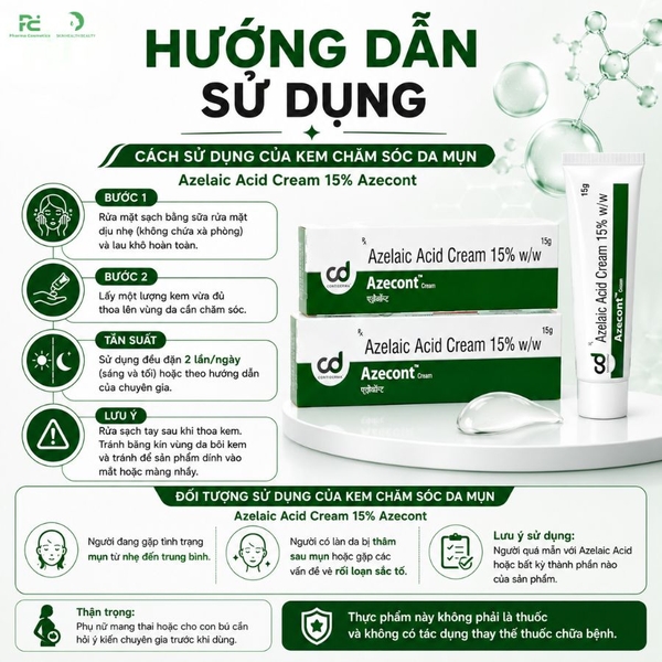 Azelaic Acid Cream 15% Azecont: Kem Điều Trị Mụn Trứng Cá, Giảm Thâm & Hiệu Chỉnh Sắc Tố Da