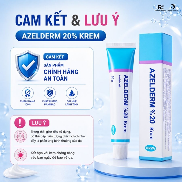 AZELDERM 20% KREM AZELAIC AICD 30g / KEM TRỊ MỤN, LÀM SÁNG VÀ ĐỀU MÀU DA