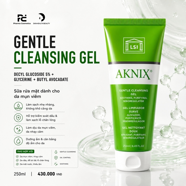 AKNIX Gentle Cleansing Gel – Gel Rửa Mặt Dịu Nhẹ, Kiểm Soát Dầu Và Hỗ Trợ Giảm Mụn