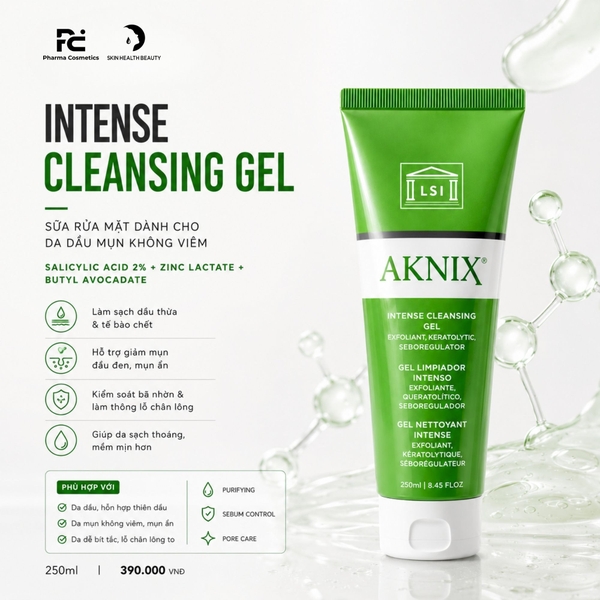 Aknix Intense Cleansing Gel – Gel Làm Sạch Sâu, Kiềm Dầu & Ngăn Ngừa Mụn Khống Viêm