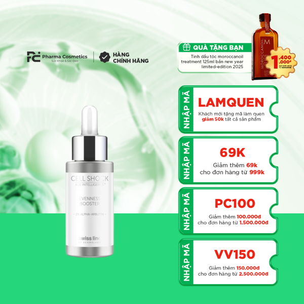 SWISS LINE CS AL EVENNESS BOOSTER 2% AIPHA-ARBUTIN / TINH CHẤT TRẮNG SÁNG LÀM ĐỀU MÀU DA, ĐẶC TRỊ SẮC TỐ VÀ SẠM NÁM