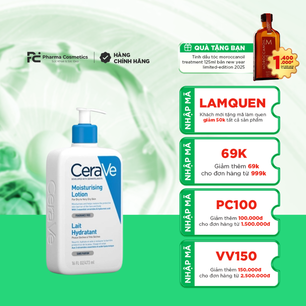 CERAVE MOISTURISING LOTION: Sữa Dưỡng Ẩm Toàn Thân – Cấp Ẩm 24h & Phục Hồi Hàng Rào Bảo Vệ Da
