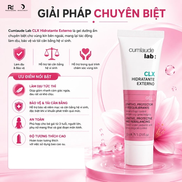 Cumlaude Lab CLX Hidratante Externo Gel: Gel Dưỡng Ẩm, Làm Dịu & Bảo Vệ Vùng Kín Toàn Diện