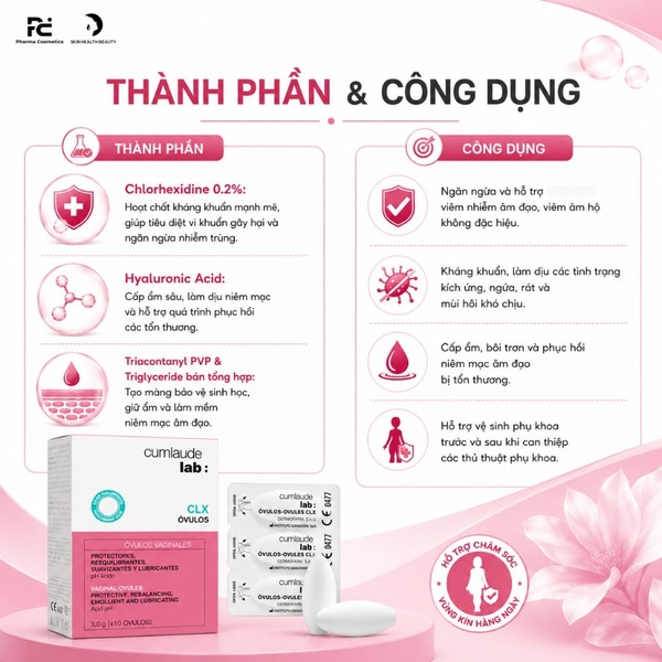 Cumlaude Lab CLX Vaginal Ovules: Viên Đặt Âm Đạo Kháng Khuẩn & Phục Hồi Niêm Mạc
