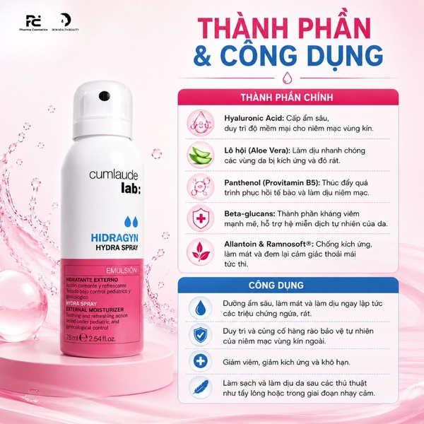Cumlaude Lab Hydra Spray: Xịt Dưỡng Ẩm Phụ Khoa 360° – Giảm Ngứa Và Kích Ứng Tức Thì Chỉ Sau 5 Giây