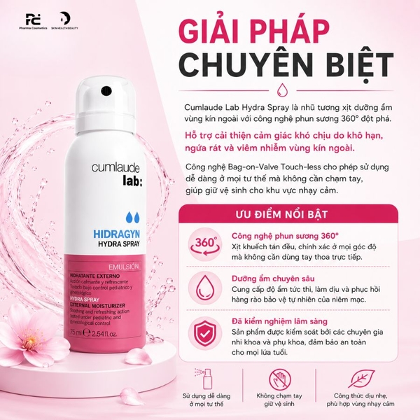 Cumlaude Lab Hydra Spray: Xịt Dưỡng Ẩm Phụ Khoa 360° – Giảm Ngứa Và Kích Ứng Tức Thì Chỉ Sau 5 Giây