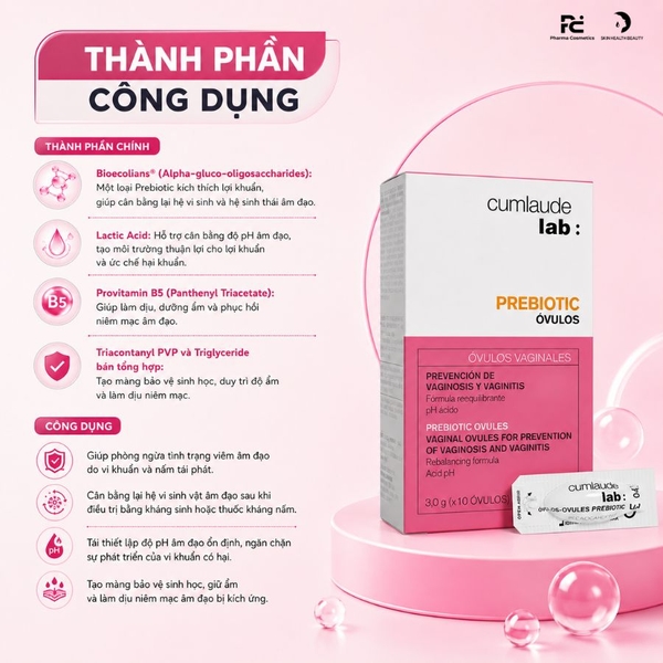 Cumlaude Lab Prebiotic Vaginal Ovules: Viên Đặt Phụ Khoa Ngăn Ngừa Tái Phát Viêm Nhiễm & Cân Bằng Hệ Vi Sinh