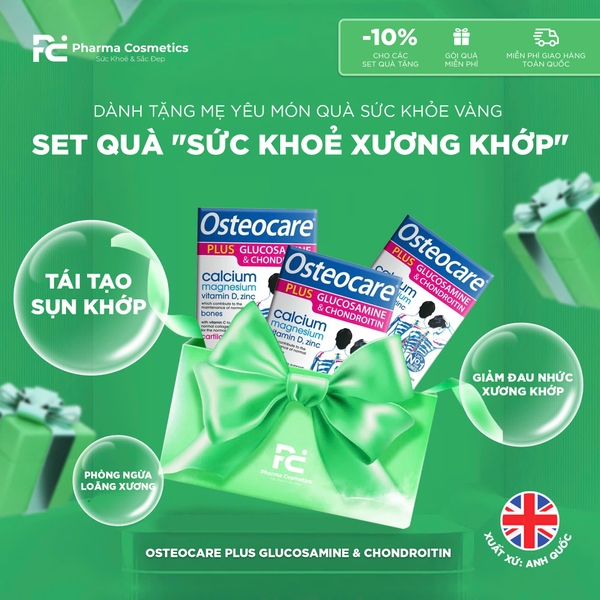 SET QUÀ SỨC KHOẺ XƯƠNG KHỚP TẶNG MẸ- VITABIOTICS OSTEOCARE PLUS GLUCOSAMINE & CHONDROITIN
