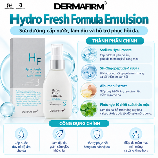 DERMAFIRM Hydro Fresh Formula Emulsion – Sữa dưỡng cấp nước, làm dịu và hỗ trợ phục hồi da
