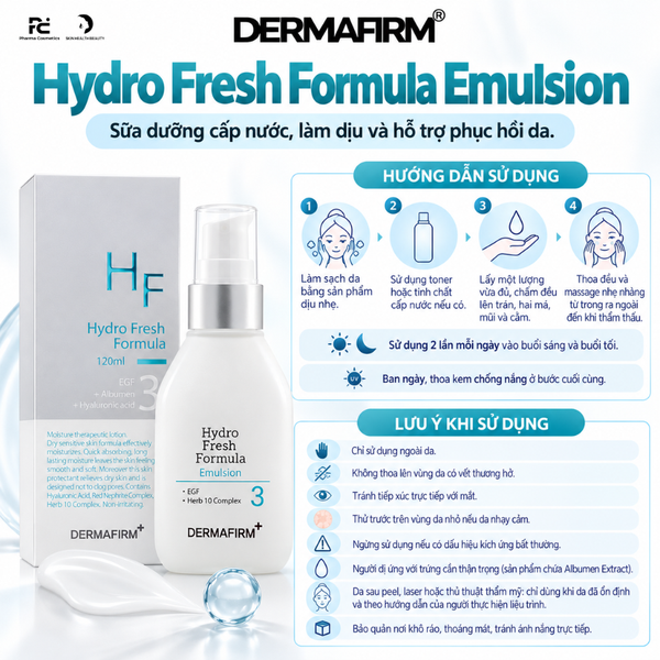 DERMAFIRM Hydro Fresh Formula Emulsion – Sữa dưỡng cấp nước, làm dịu và hỗ trợ phục hồi da
