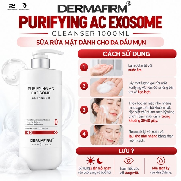 DERMAFIRM PURIFYING AC EXOSOME CLEANSER / SỮA RỬA MẶT CHO DA DẦU MỤN 1000ml