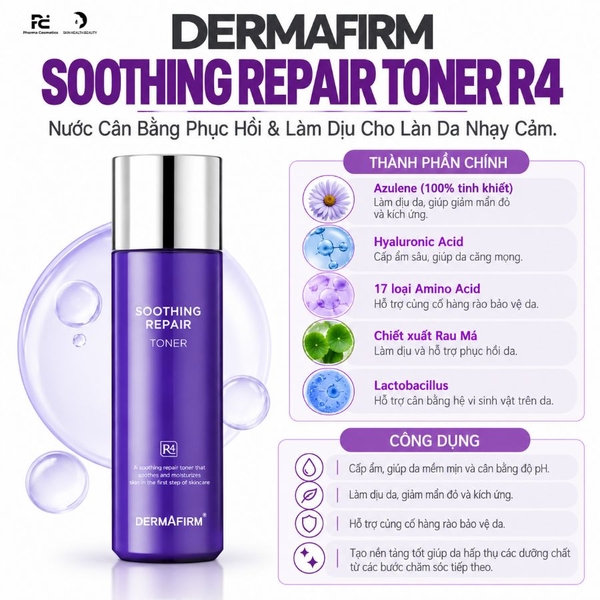 DERMAFIRM SOOTHING REPAIR TONER R4 / NƯỚC CÂN BẰNG PHỤC HỒI CHO DA TỔN THƯƠNG GIÃN MAO MẠCH