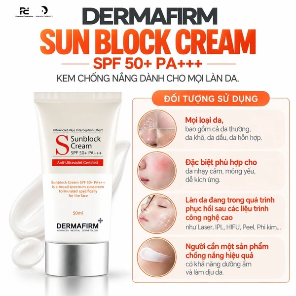 DERMAFIRM SUN BLOCK CREAM SPF 50+ PA+++ / KEM CHỐNG NẮNG CHO MỌI LÀN DA