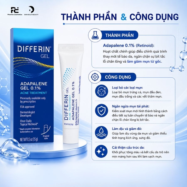 Differin Adapalene Gel 0.1%: Giải Pháp Trị Mụn Retinoid Chuẩn Y Khoa Cho Làn Da Sạch Mụn