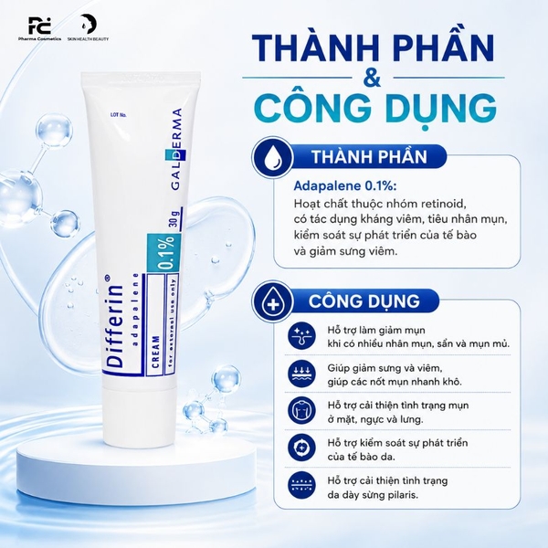 DIFFERIN CREAM 0.1%: Kem Đặc Trị Mụn Chứa Adapalene – Giảm Mụn Viêm & Cải Thiện Làn Da