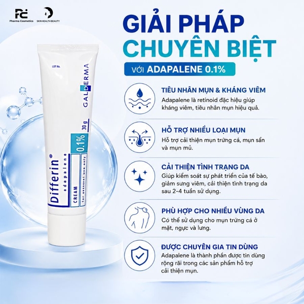 DIFFERIN CREAM 0.1%: Kem Đặc Trị Mụn Chứa Adapalene – Giảm Mụn Viêm & Cải Thiện Làn Da