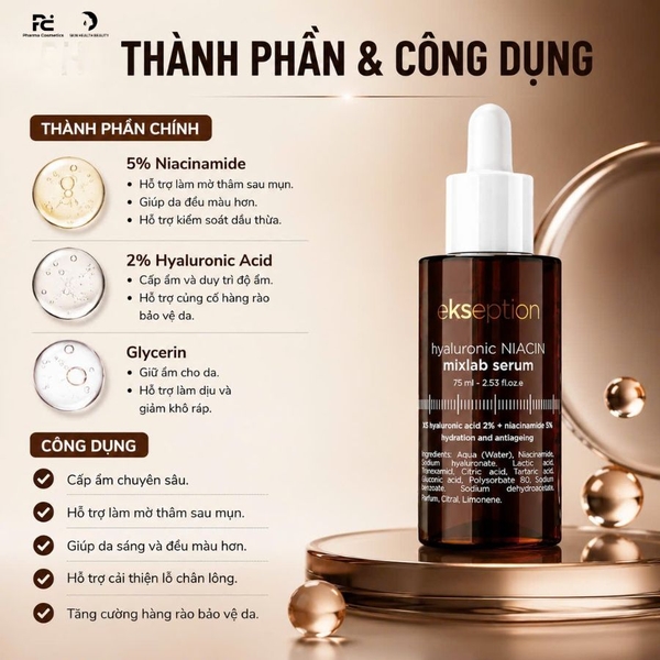 EKSEPTION HYALURONIC NIACIN MIXLAB SERUM / SERUM GIẢM THÂM MỤN, TRẮNG SÁNG DA