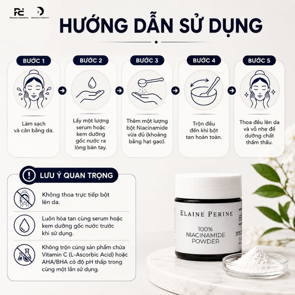 ELAINE PERINE 100% NIACINAMIDE POWDER - Bột Vitamin B3 Tinh Khiết Phục Hồi & Kiểm Soát Dầu