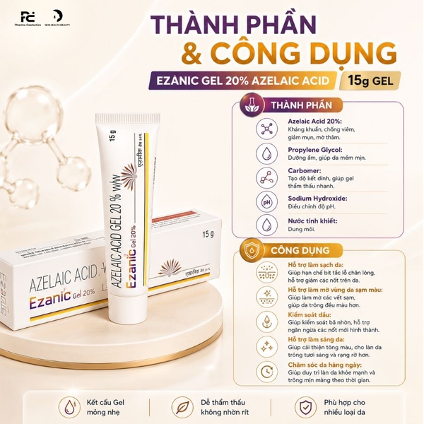 EZANIC GEL 20% AZELAIC ACID 15g / GEL TRỊ MỤN GIẢM THÂM