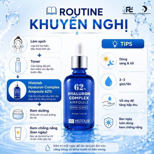 HISTOLAB HYALURON COMPLEX AMPOULE 62%: Tinh Chất Cấp Ẩm Thiết Yếu – Tái Tạo, Làm Dịu & Căng Bóng Da
