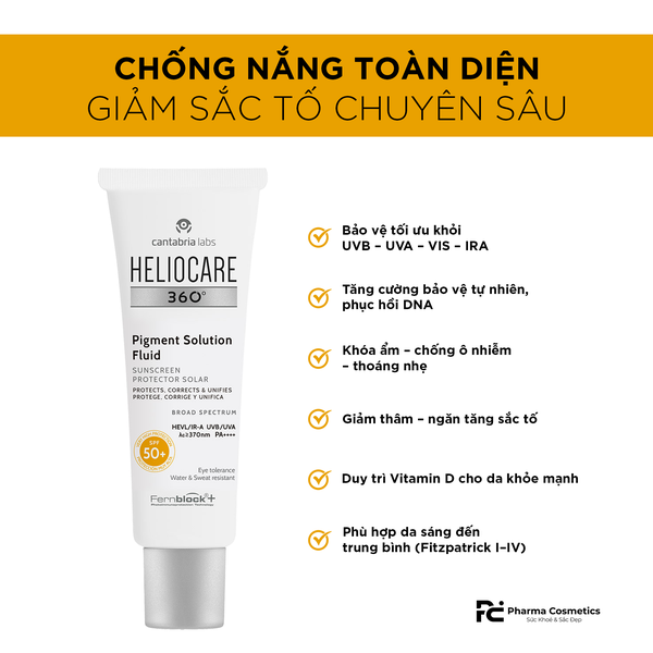 Heliocare 360° Pigment Solution Fluid SPF50+ – Kem Chống Nắng Ngừa Nám & Bảo Vệ Da Toàn Diện