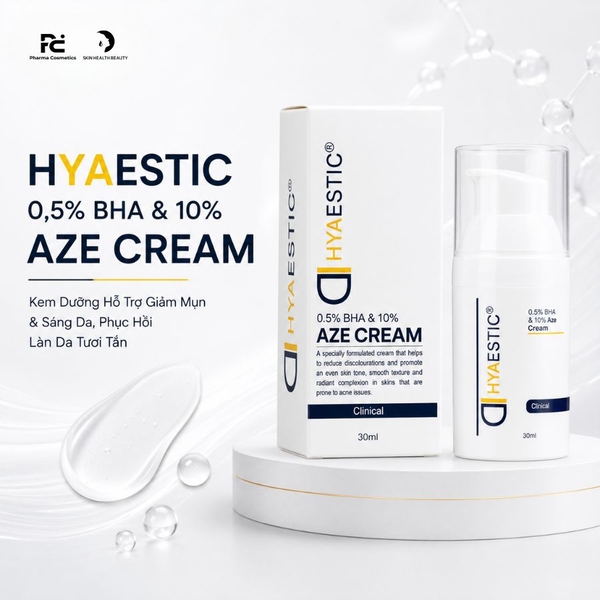 HYAESTIC 0,5% BHA & 10% AZE CREAM: Kem Dưỡng Hỗ Trợ Giảm Mụn & Sáng Da, Phục Hồi Làn Da Tươi Tắn