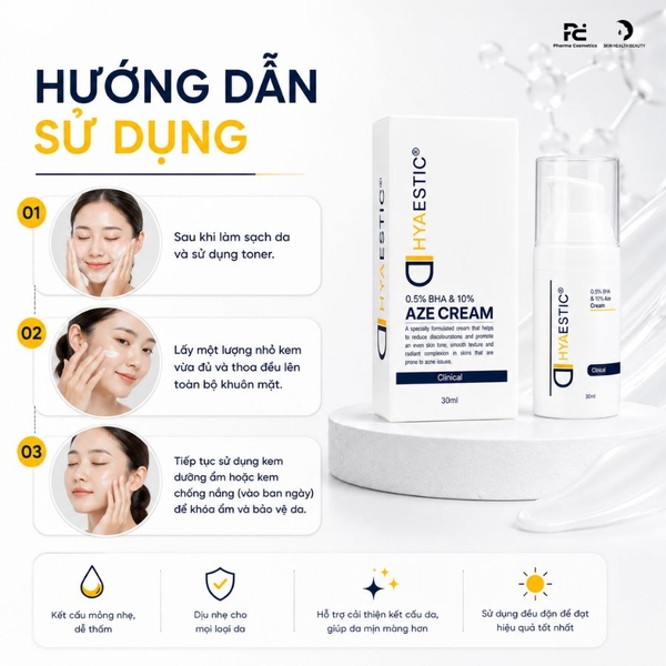 HYAESTIC 0,5% BHA & 10% AZE CREAM: Kem Dưỡng Hỗ Trợ Giảm Mụn & Sáng Da, Phục Hồi Làn Da Tươi Tắn